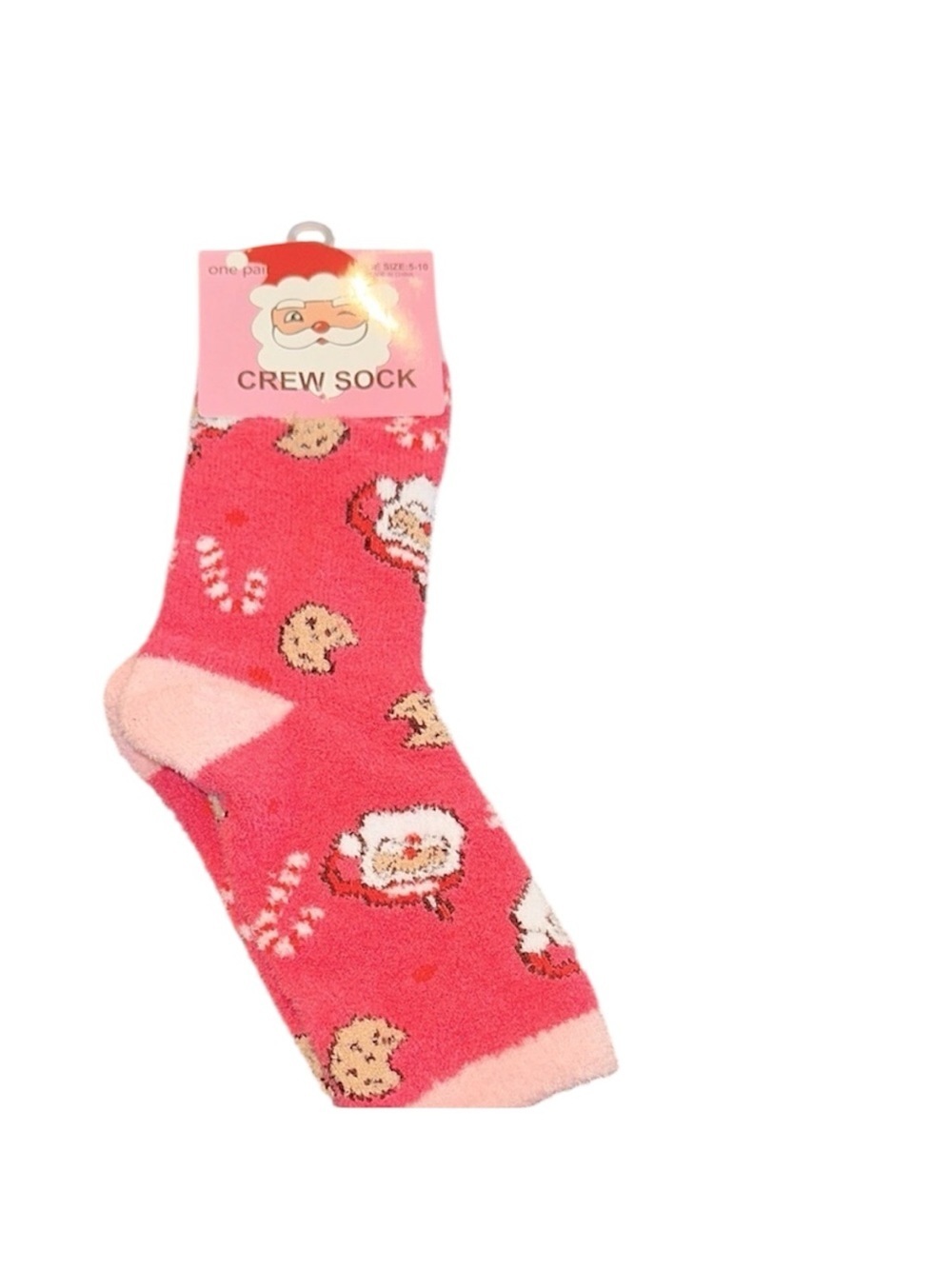 Pink Crew Socks with Santa & Candy Cane & cookie Designs new with tag super soft